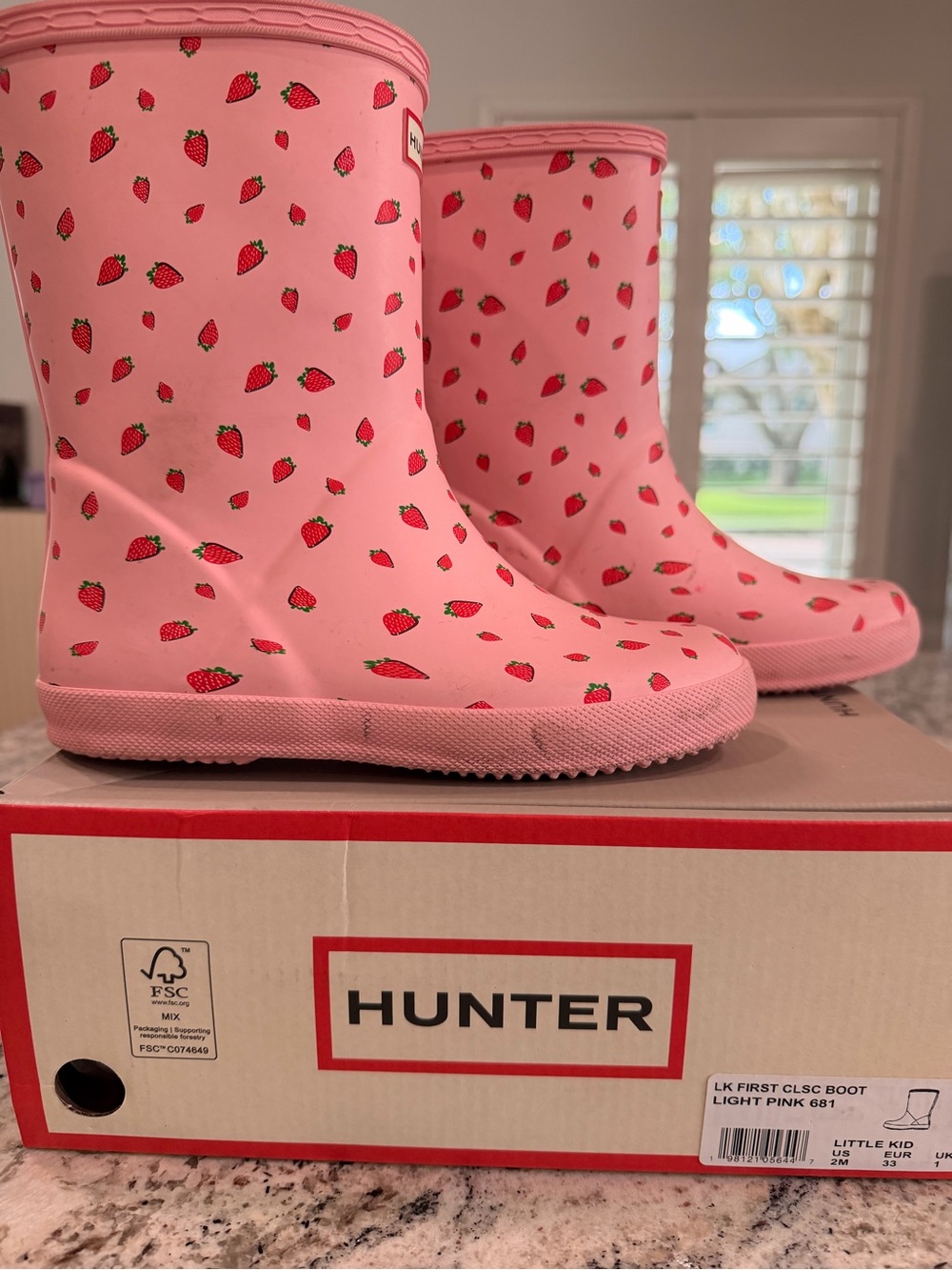 Hunter Kids Pink Strawberry Print Rain Boots